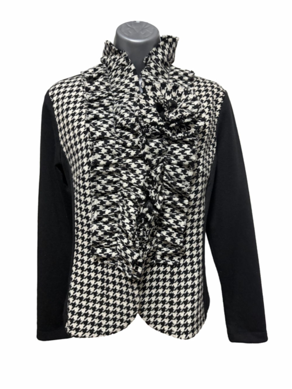 Alberto Makali Houndstooth Ruffle Jacket Women’s Small Black White